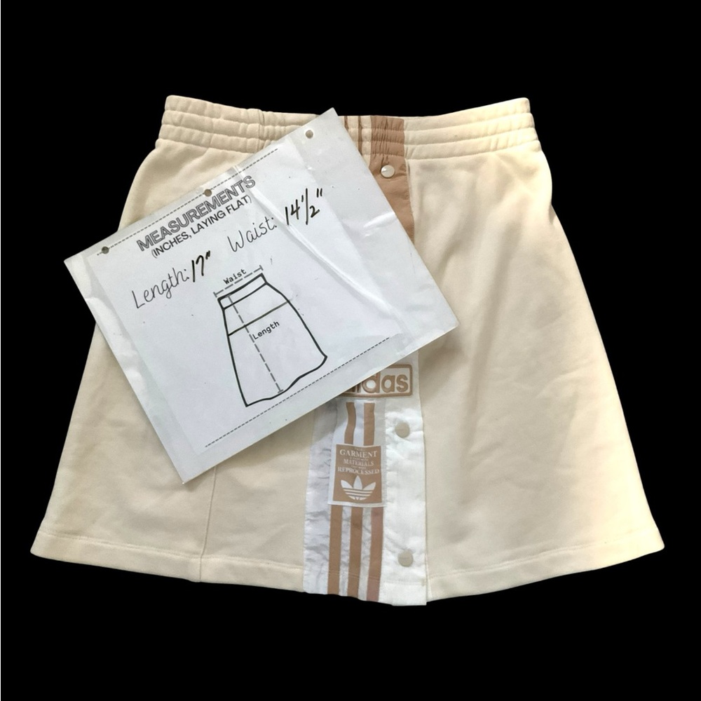 Adidas Originals Ivory Classic Skirt M Women Tan Stripe Pockets Athletic Sporty - Picture 7 of 7